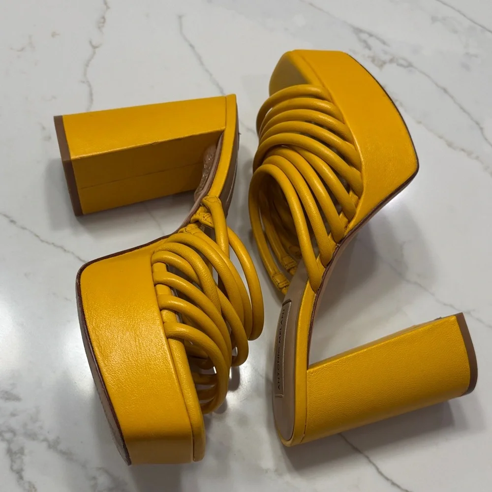 ANTONIO MELANI Yellow Multi-Strap Platform Mules